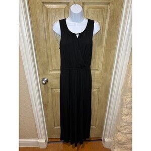 Garnet Hill Womens Crossover Knit Maxi Dress Surplice Cinched Waist Black Medium